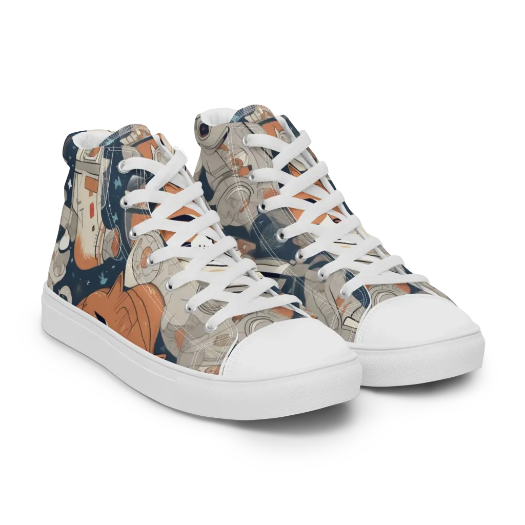 Astrocat Assembly on Men's High Top Canvas Shoes — Right Front
