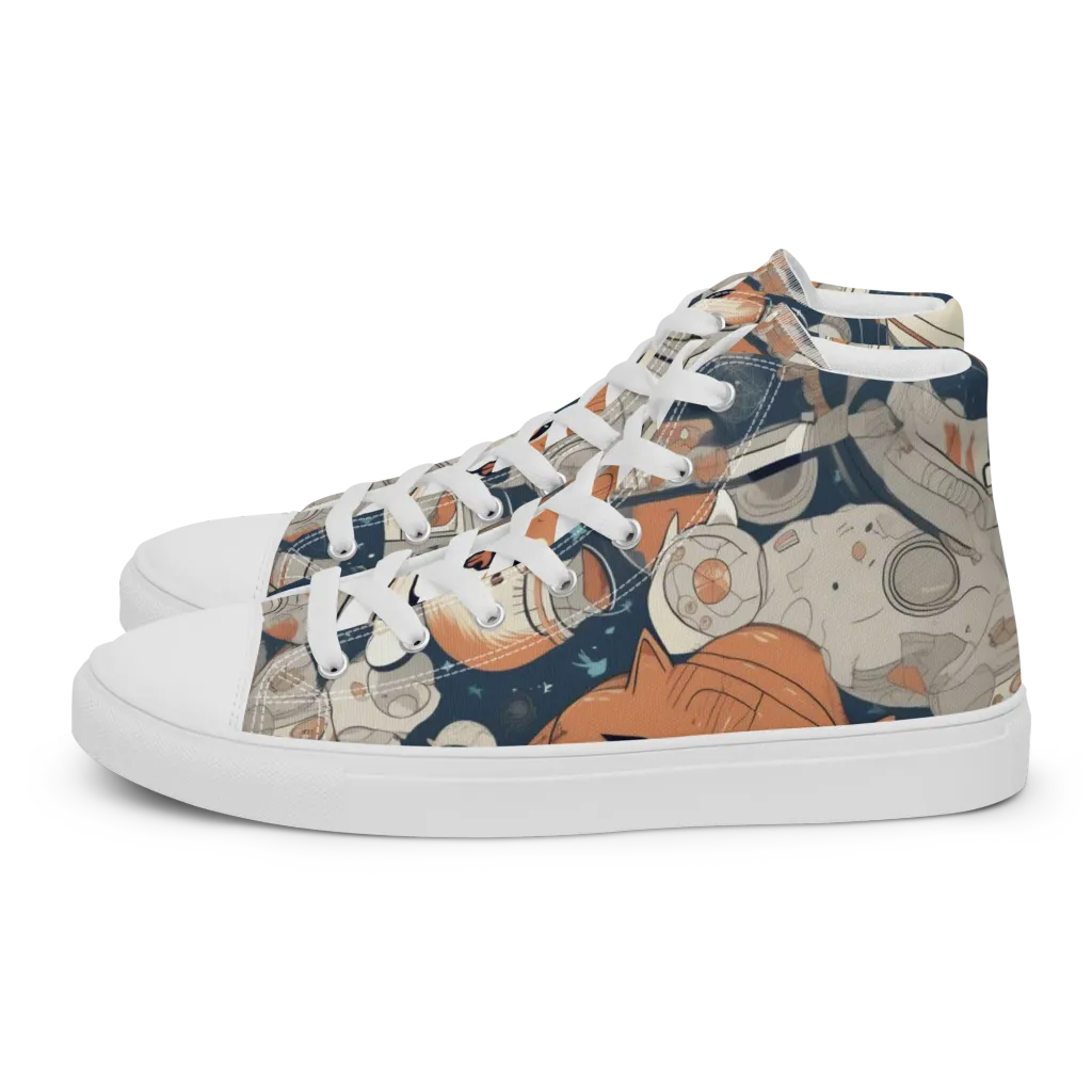 Astrocat Assembly on Men's High Top Canvas Shoes — Left