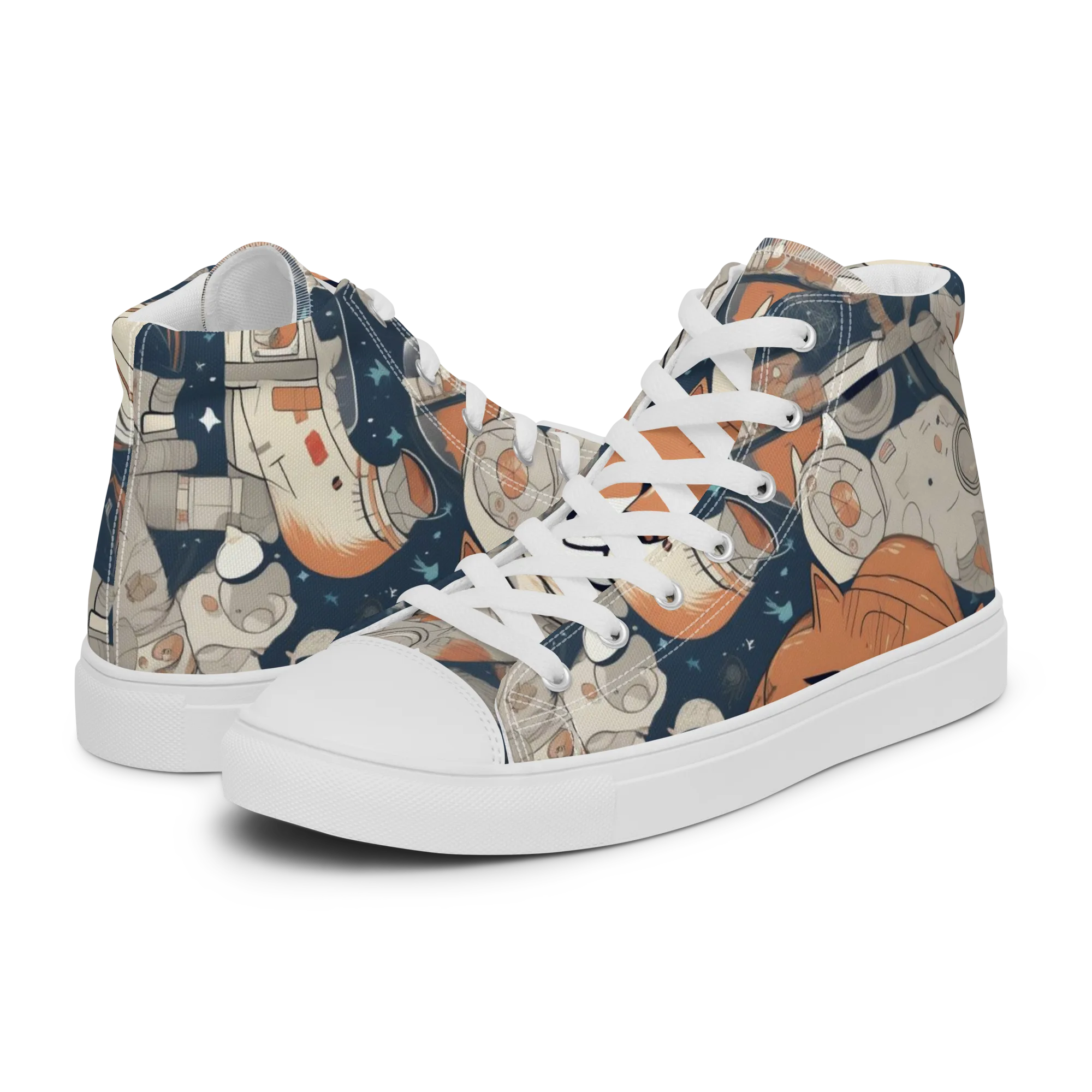 Astrocat Assembly on Men's High Top Canvas Shoes — Left