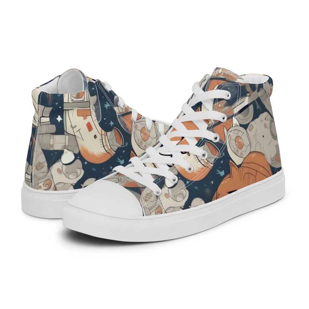 Astrocat Assembly on Men's High Top Canvas Shoes — Left