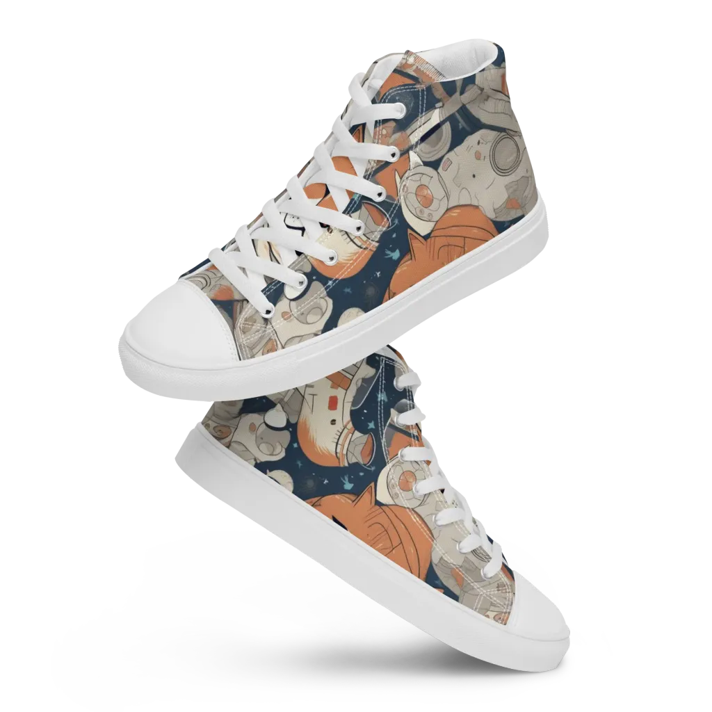 Astrocat Assembly on Men's High Top Canvas Shoes — Front