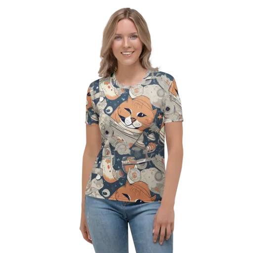 Astrocat Assembly on a Women's Crew Neck T-Shirt