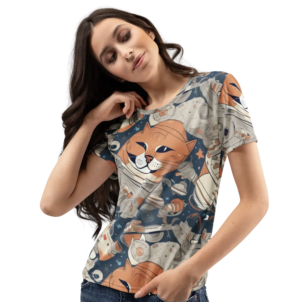 Astrocat Assembly on Women's Crew Neck T-Shirt — Left Front