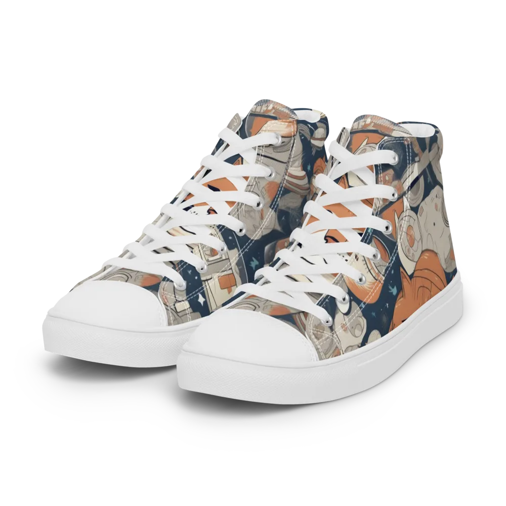 Astrocat Assembly on Women's High Top Canvas Shoes — Left Front