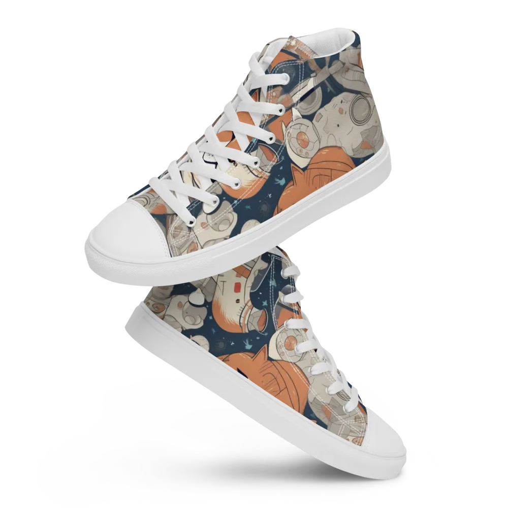 Astrocat Assembly on Women's High Top Canvas Shoes — Front