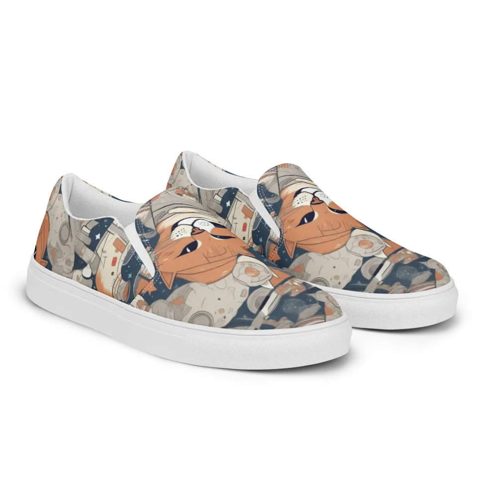 Astrocat Assembly on Men's Slip-On Canvas Shoes — Right Front