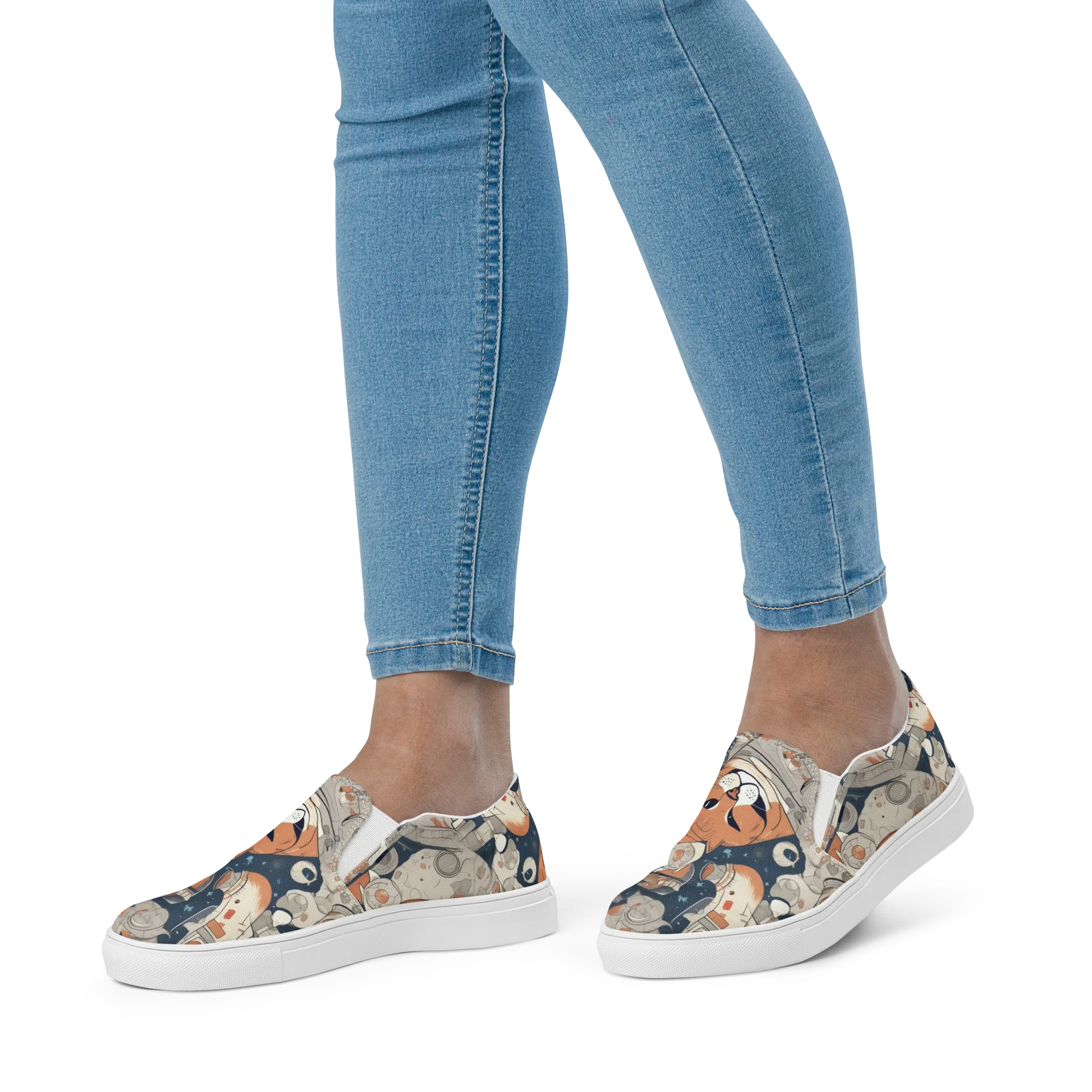 Astrocat Assembly on Women's Slip-On Canvas Shoes — Front