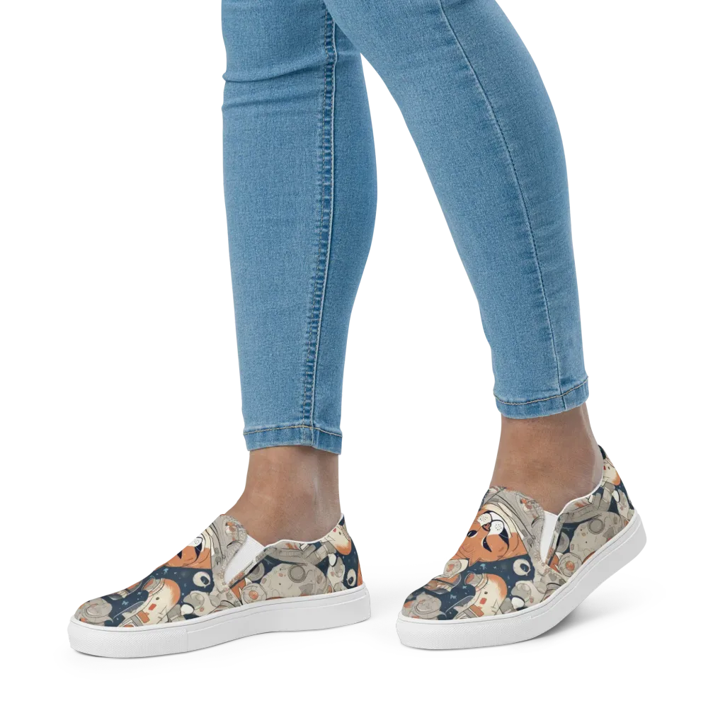 Astrocat Assembly on Women's Slip-On Canvas Shoes — Front