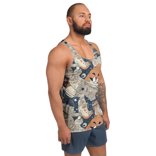 Astrocat Assembly on a Men's Tank Top