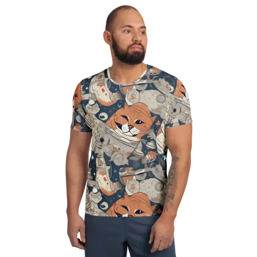 Astrocat Assembly on a Men's Athletic T-Shirt