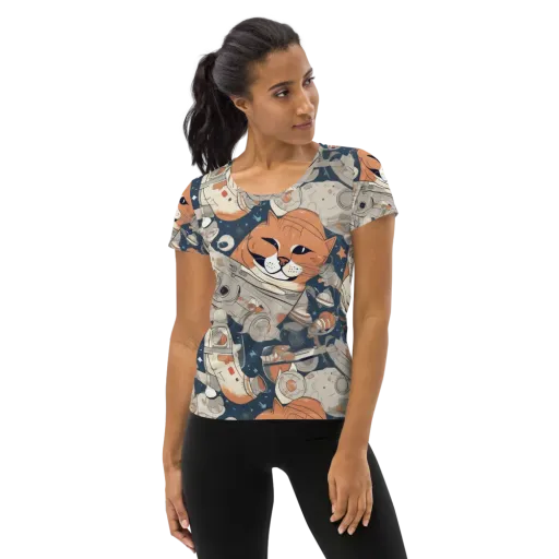 Astrocat Assembly on a Women's Athletic T-Shirt