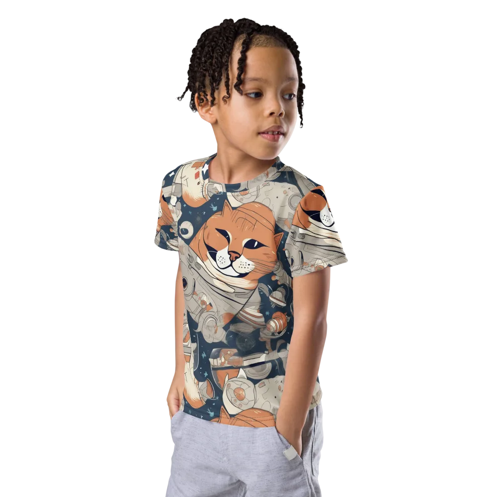 Astrocat Assembly on Kids Crew Neck T-Shirt — Left Front