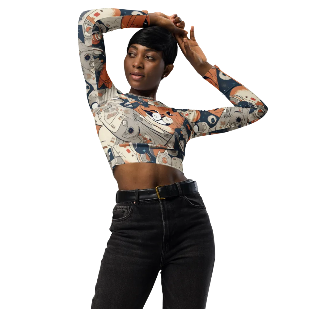 Astrocat Assembly on Long Sleeve Crop Top — Front