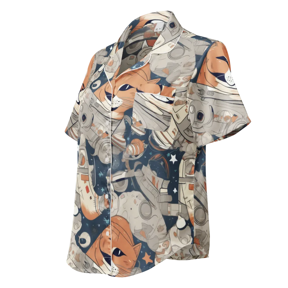 Astrocat Assembly on Women's Short Sleeve Pajama Top — Left Front
