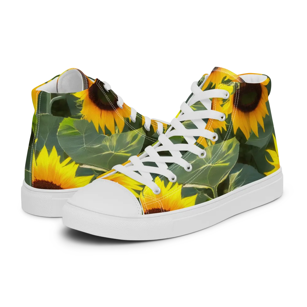 Solar Bloom on Men's High Top Canvas Shoes — Left