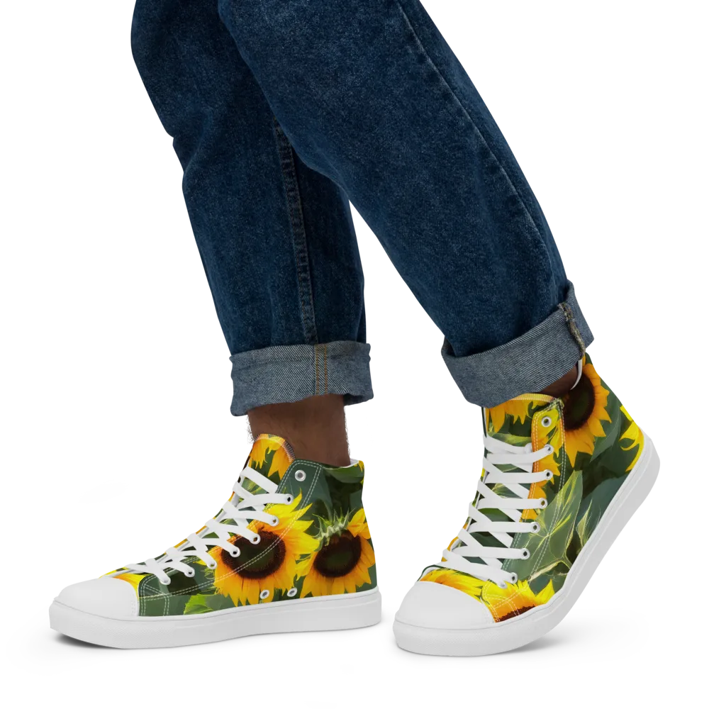 Solar Bloom on Men's High Top Canvas Shoes — Left