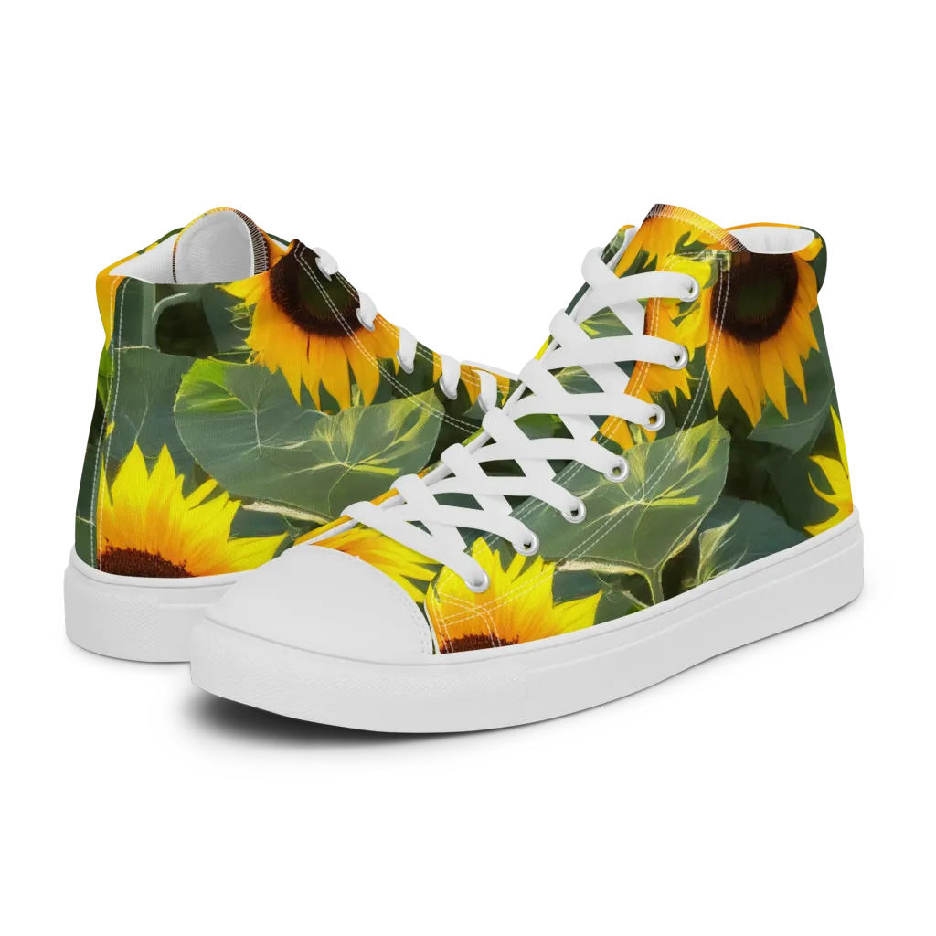 Solar Bloom on Women's High Top Canvas Shoes — Left