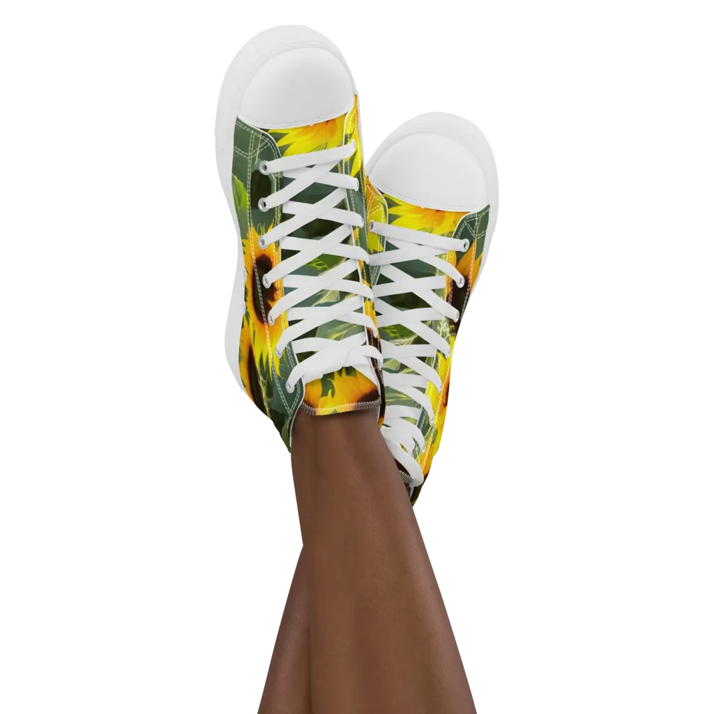 Solar Bloom on Women's High Top Canvas Shoes — Front