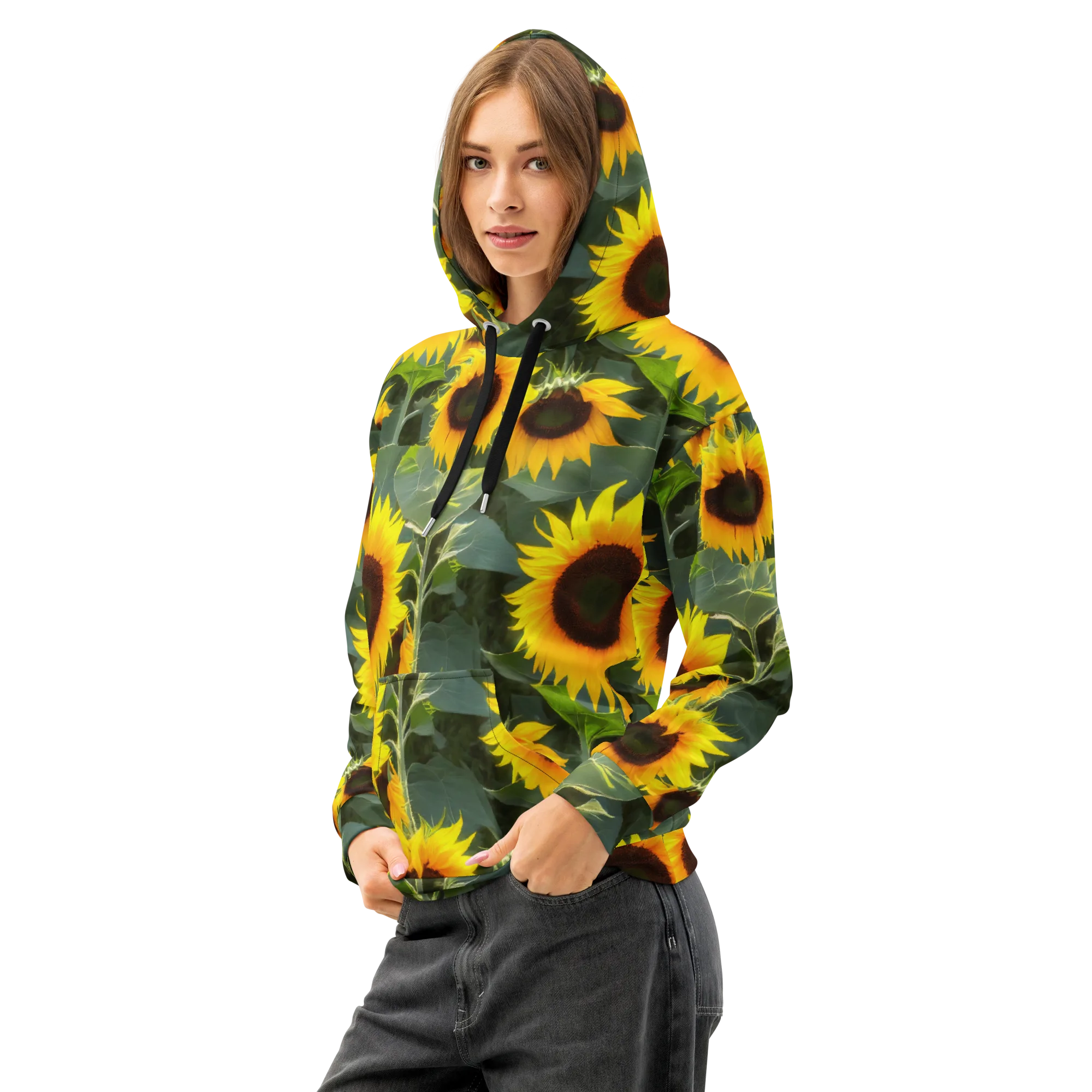 Solar Bloom on Cotton Hoodie — Left Front