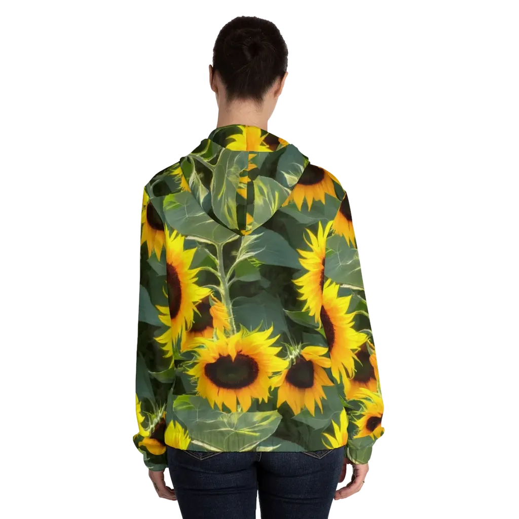 Solar Bloom on Women's Full-Zip Hoodie — Back On Person