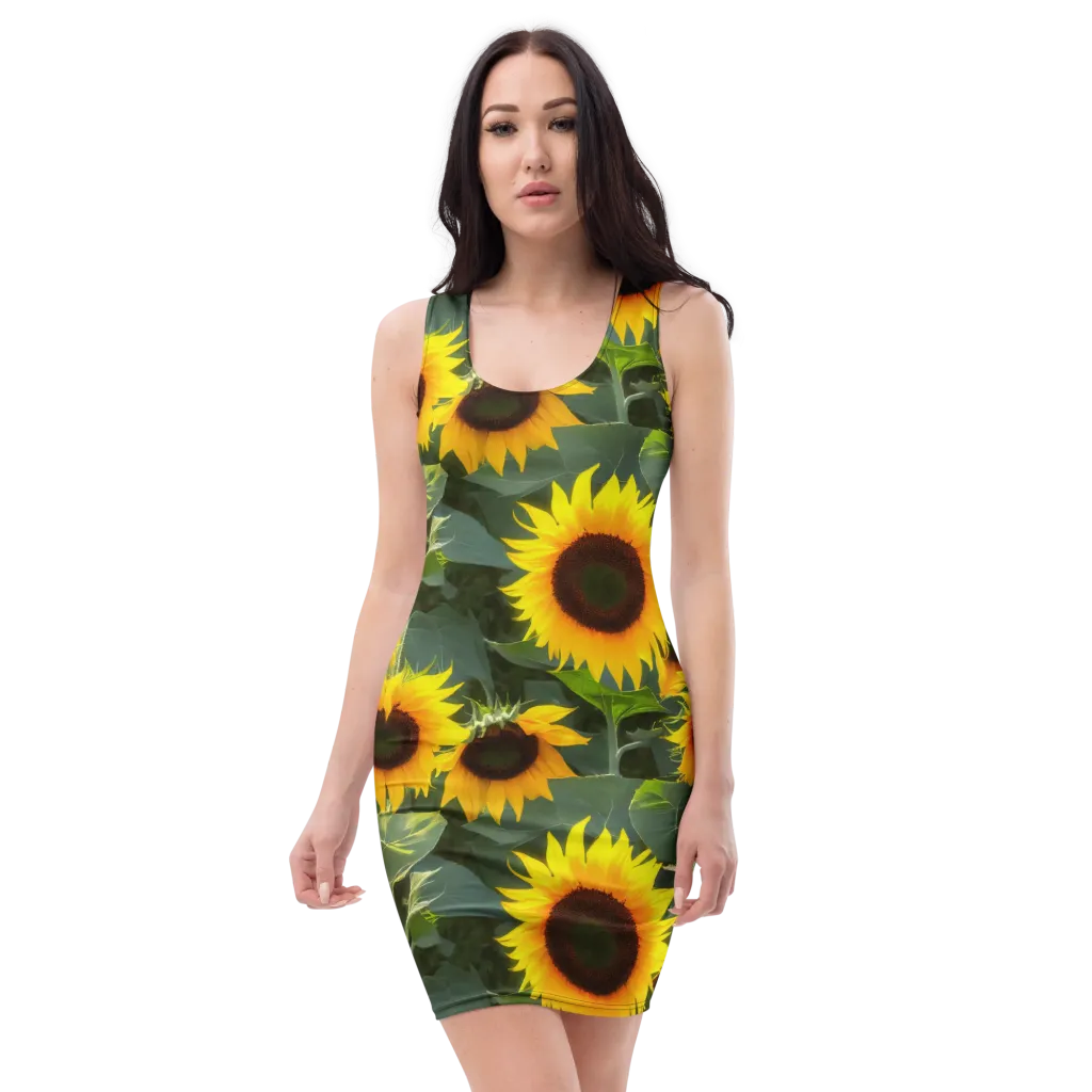 Solar Bloom on Bodycon Dress — Front