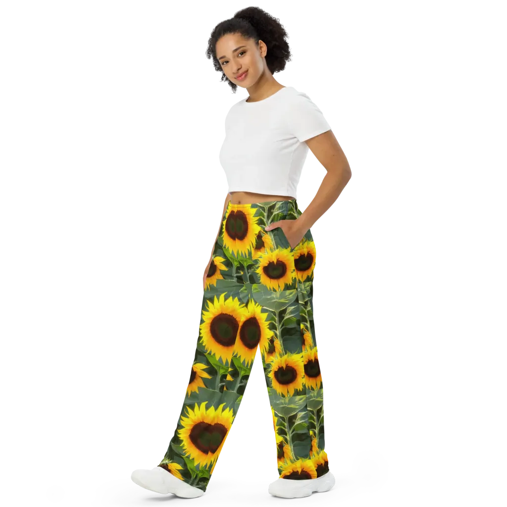 Solar Bloom on Wide-Leg Pants — Left Front