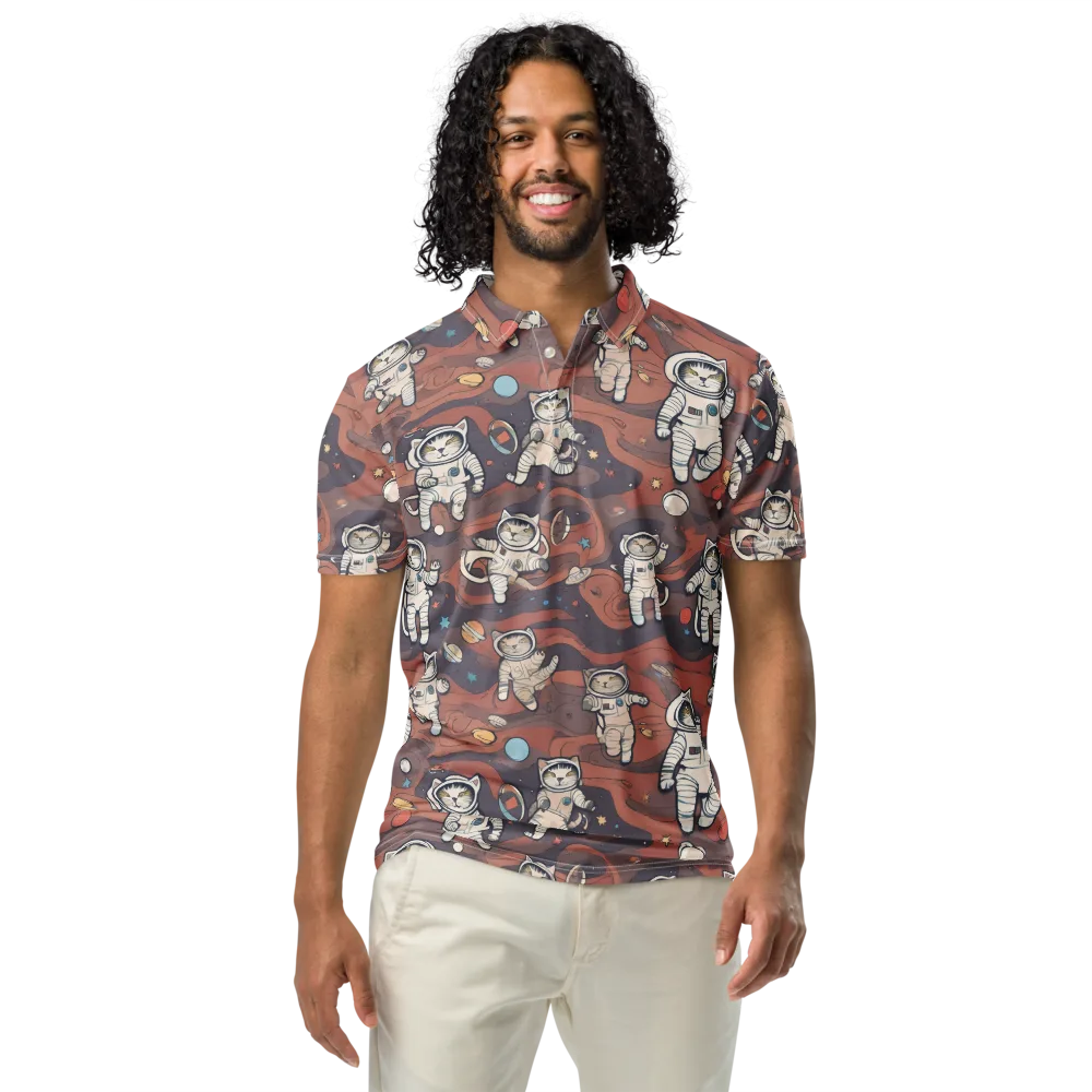 Orbiting Tabby on Men's Slim Fit Polo Shirt — Front