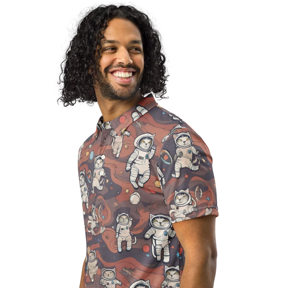 Orbiting Tabby on Men's Slim Fit Polo Shirt — Left Front