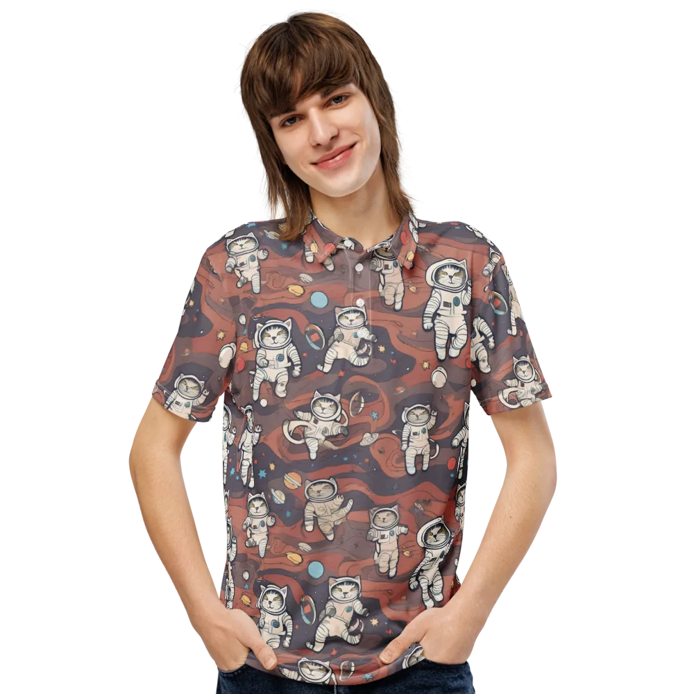 Orbiting Tabby on Men's Slim Fit Polo Shirt — Front