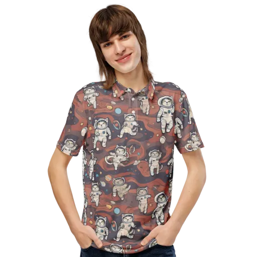 Orbiting Tabby on a Men's Slim Fit Polo Shirt