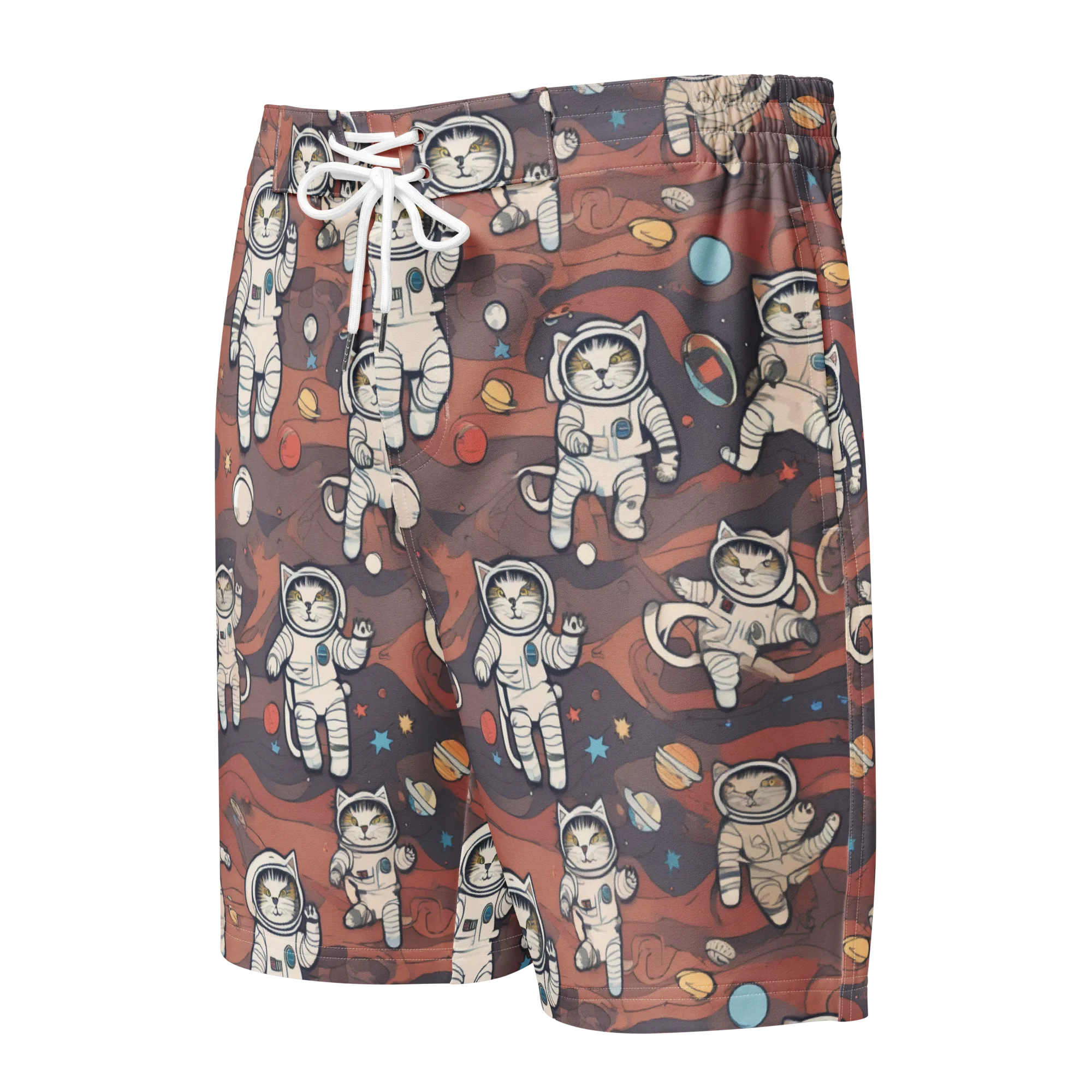 Orbiting Tabby on Men's Board Shorts — Front