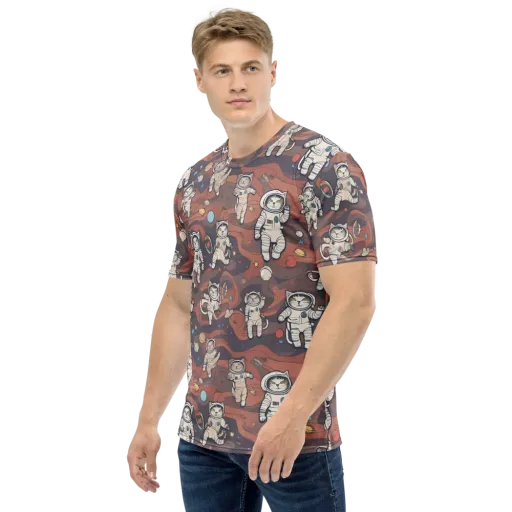 Orbiting Tabby on a Men's Crew Neck T-Shirt