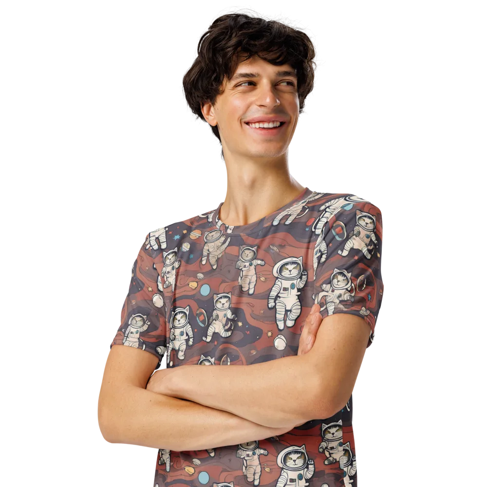 Orbiting Tabby on Men's Crew Neck T-Shirt — Left Front
