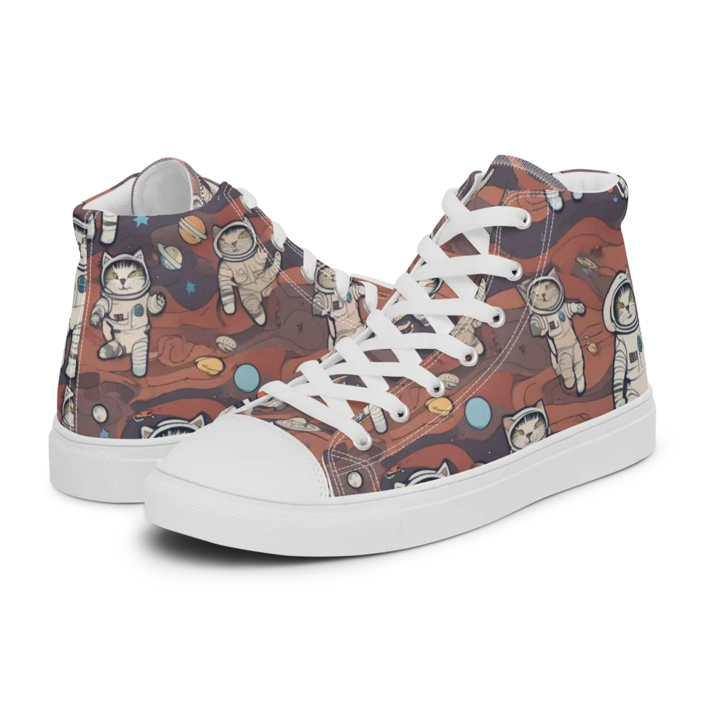 Orbiting Tabby on Men's High Top Canvas Shoes — Left