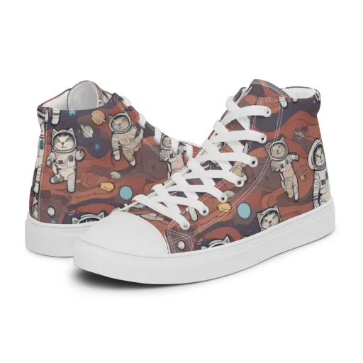 Orbiting Tabby on a Men's High Top Canvas Shoes
