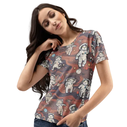 Orbiting Tabby on a Women's Crew Neck T-Shirt