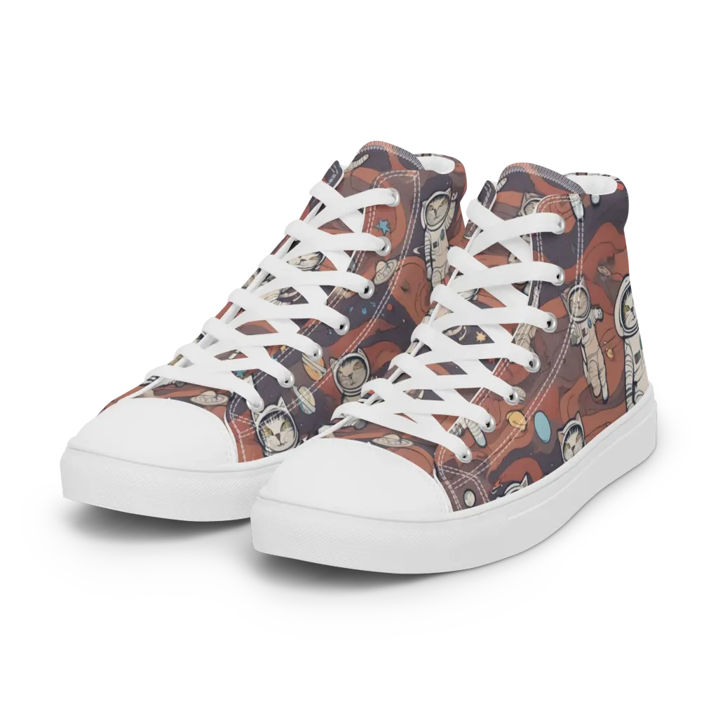 Orbiting Tabby on Women's High Top Canvas Shoes — Left Front