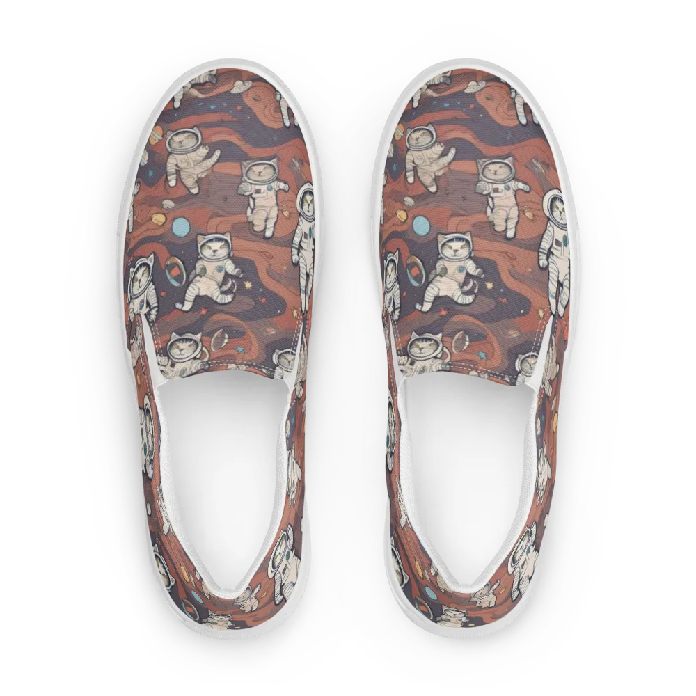 Orbiting Tabby on Men's Slip-On Canvas Shoes — Front
