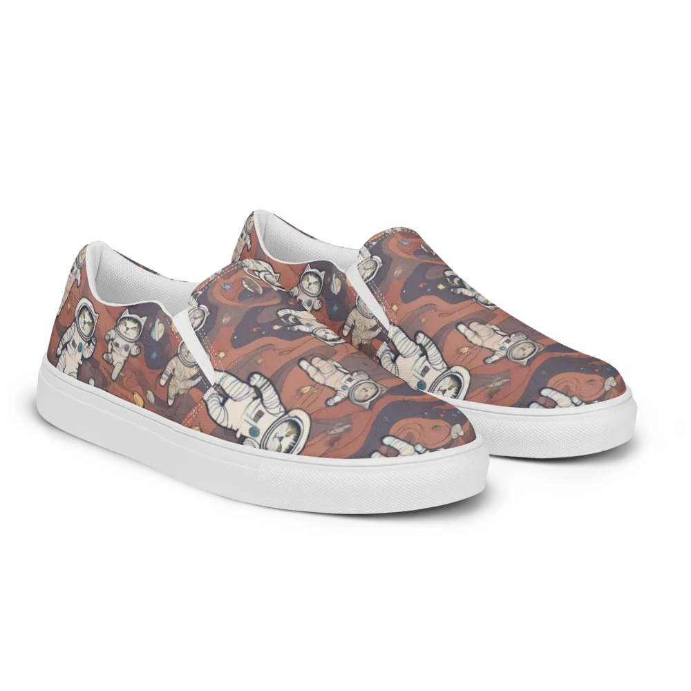 Orbiting Tabby on Men's Slip-On Canvas Shoes — Right Front