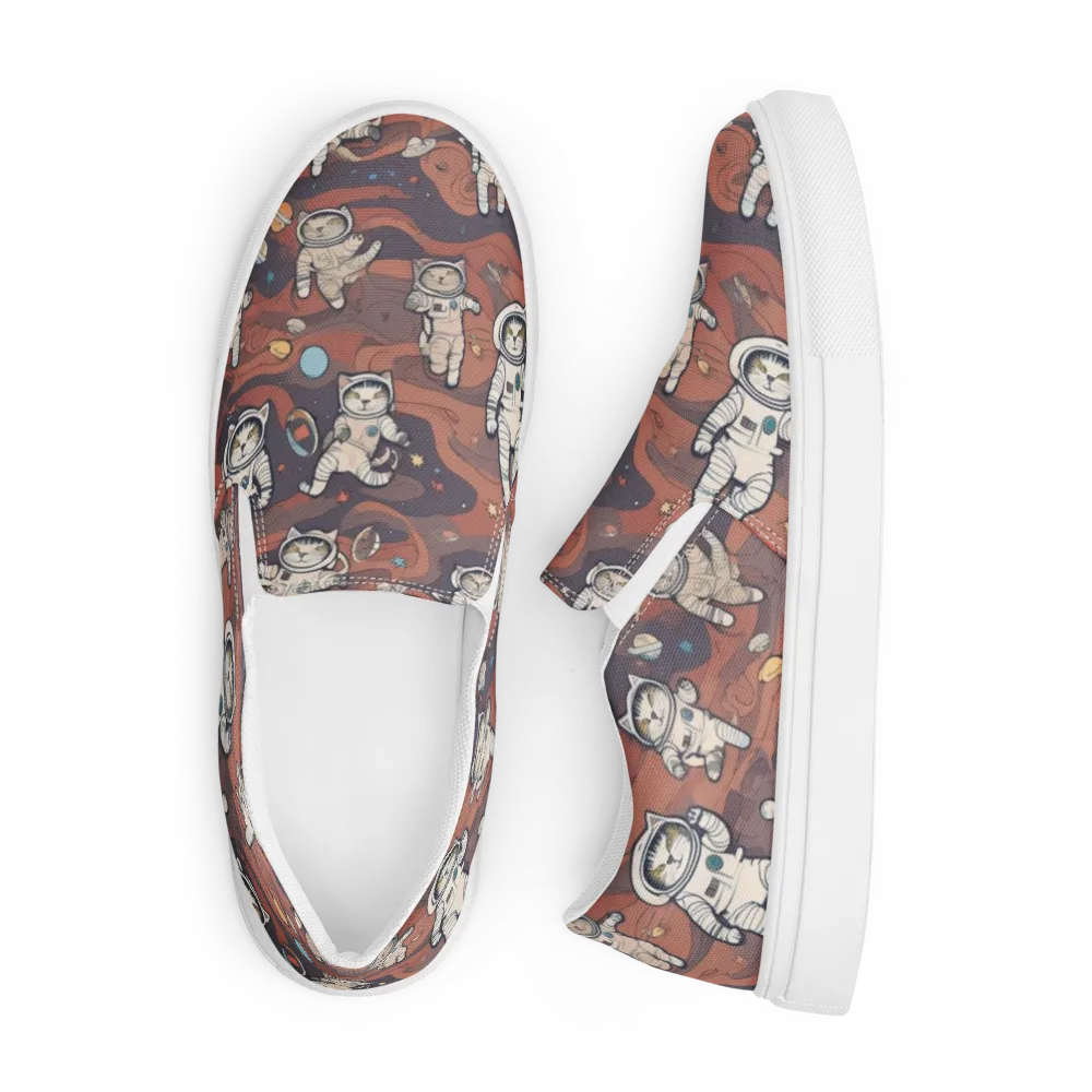 Orbiting Tabby on Men's Slip-On Canvas Shoes — Front