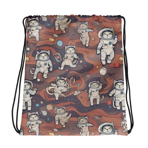 Orbiting Tabby on a Drawstring Bag