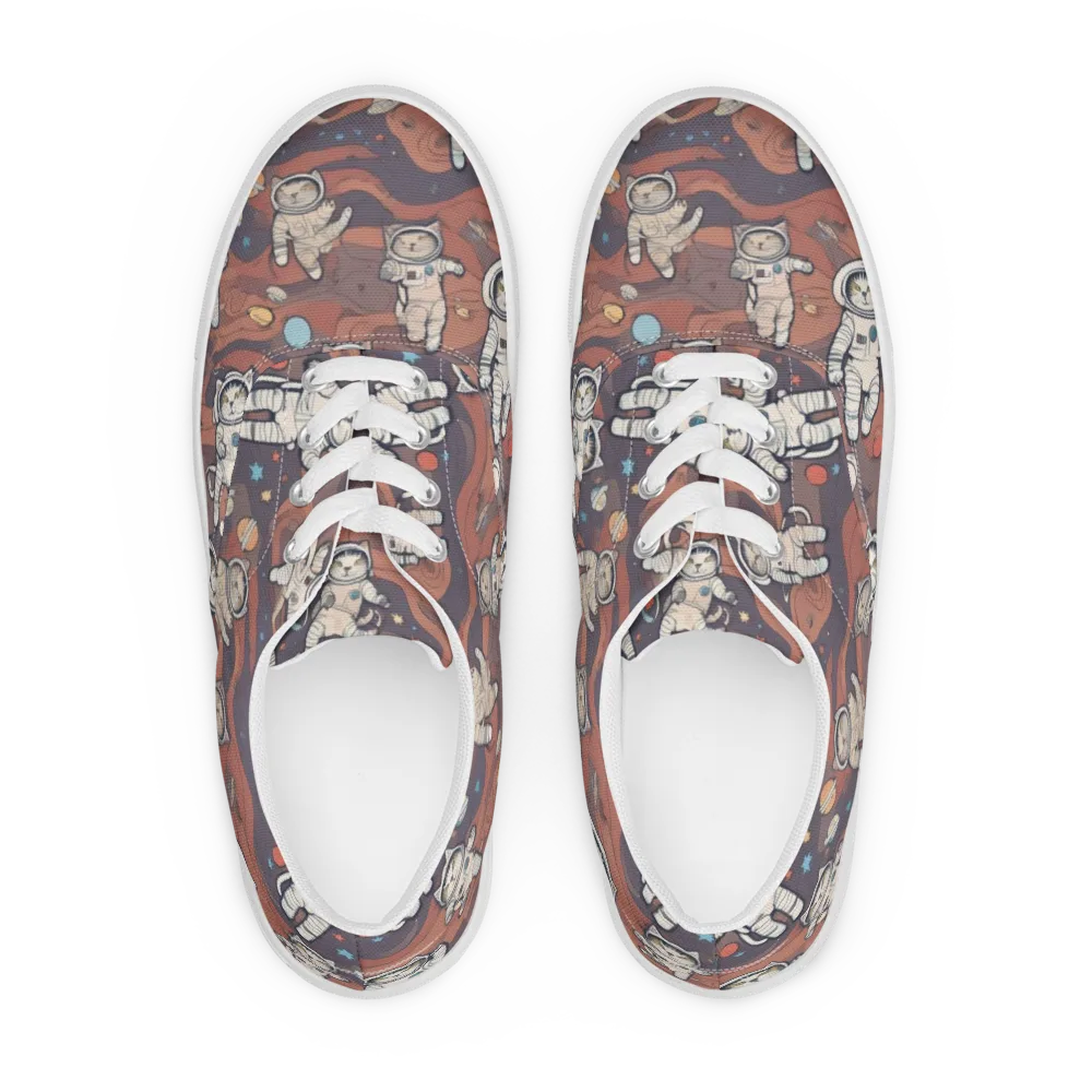 Orbiting Tabby on Men's Lace-Up Canvas Shoes — Front