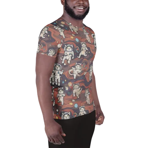 Orbiting Tabby on a Men's Athletic T-Shirt
