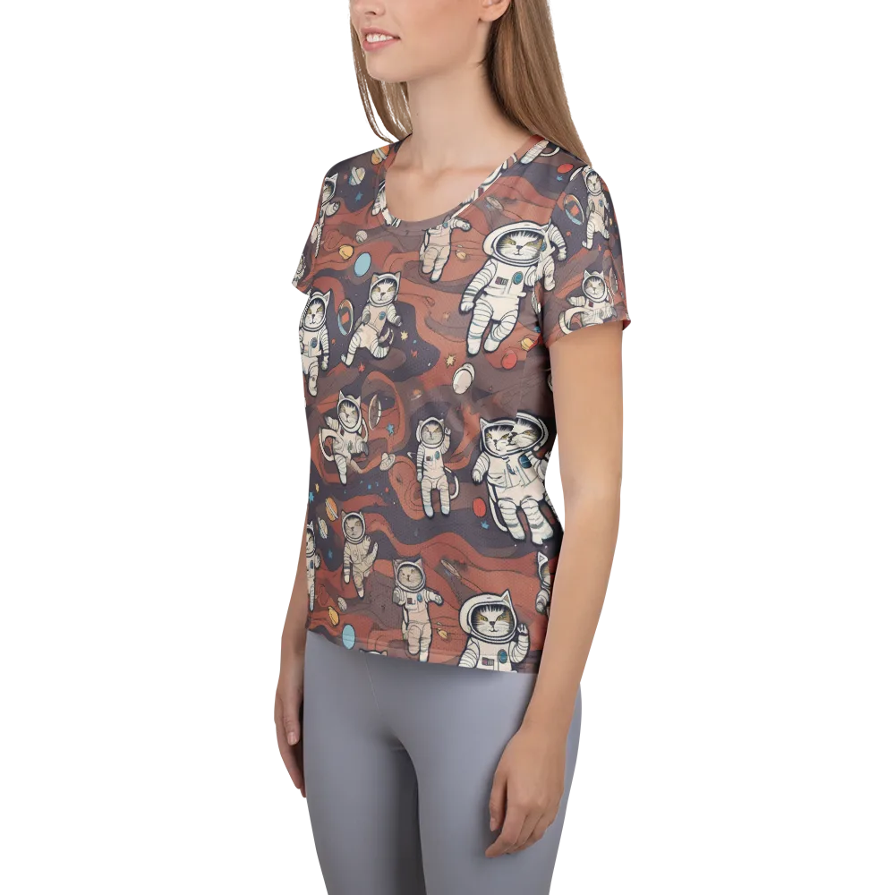 Orbiting Tabby on Women's Athletic T-Shirt — Left