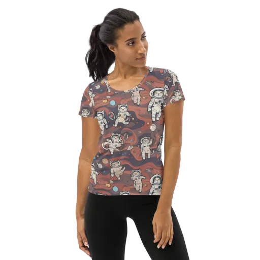 Orbiting Tabby on a Women's Athletic T-Shirt