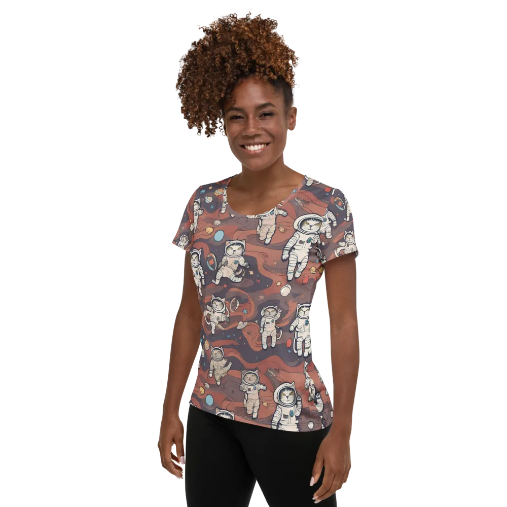 Orbiting Tabby on Women's Athletic T-Shirt — Left