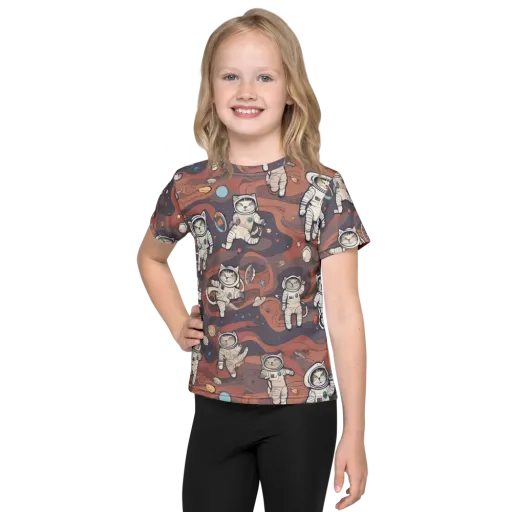 Orbiting Tabby on a Kids Crew Neck T-Shirt