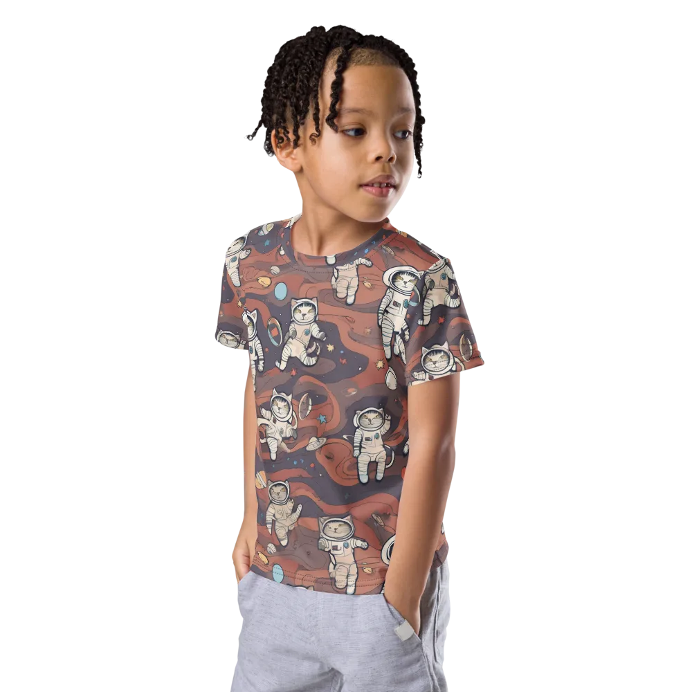 Orbiting Tabby on Kids Crew Neck T-Shirt — Left Front