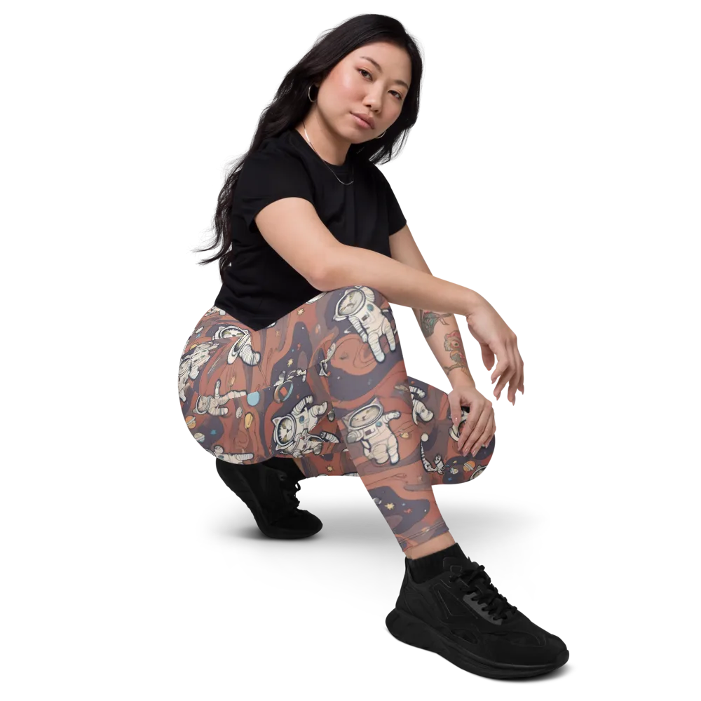 Orbiting Tabby on Leggings with Pockets — Right Front