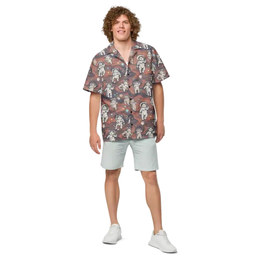 Orbiting Tabby on a Button Shirt